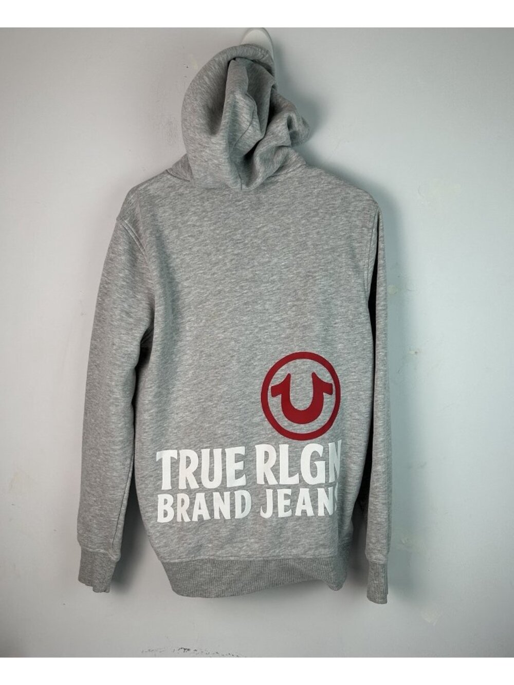 True Religion Hoodies Large Men Front And Back Print Gray